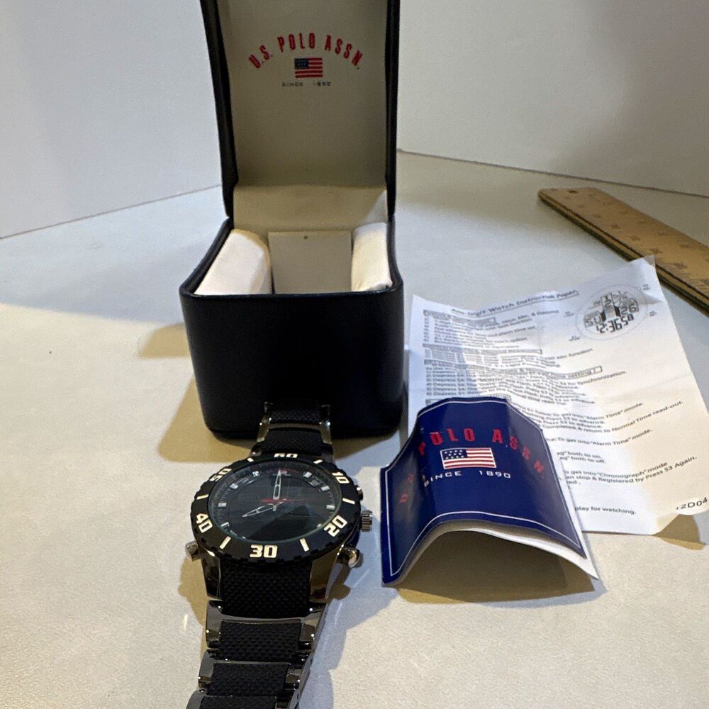 U.S. Polo Assn. Men's Chronograph Date Quartz Black Dial 50mm Rubber Box Manual